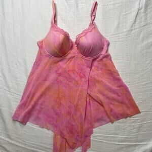 Y2K Rampage Asymmetrical Pink Babydoll Top Size 34C Lace Fairy